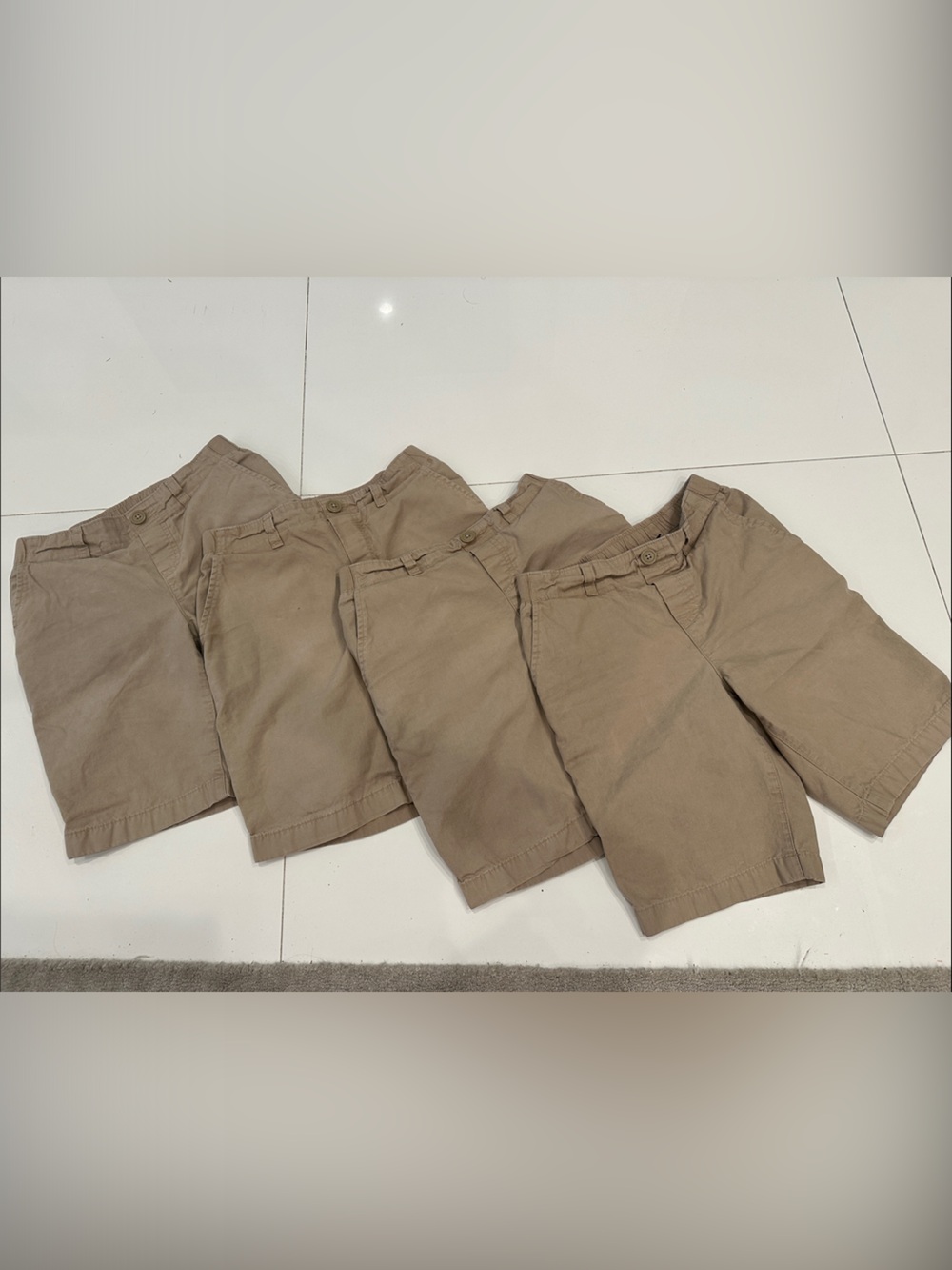 4 Lands' End Boys Tan Uniform Cotton Shorts